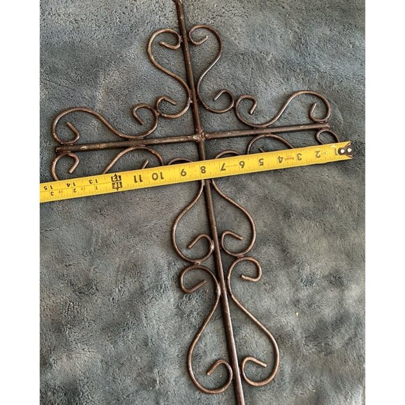 Cross Wrought Iron Hand Forged & Welded Wall Hanging Christian Crucifix 22 x 15 - Picture 9 of 10